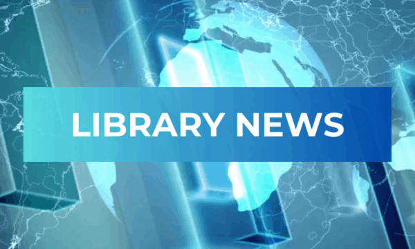 blue background that says Library News in white text