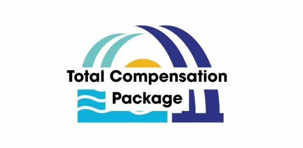 Image that says Total Compensation Package with brandmark behind it