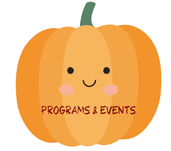 pumpkin with the words programs and events on it