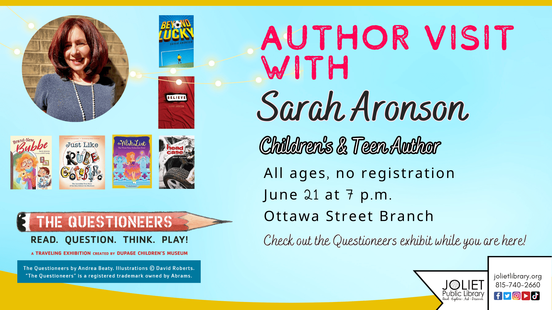 Join us for a chat with Author Sarah Aronson | Joliet Public Library